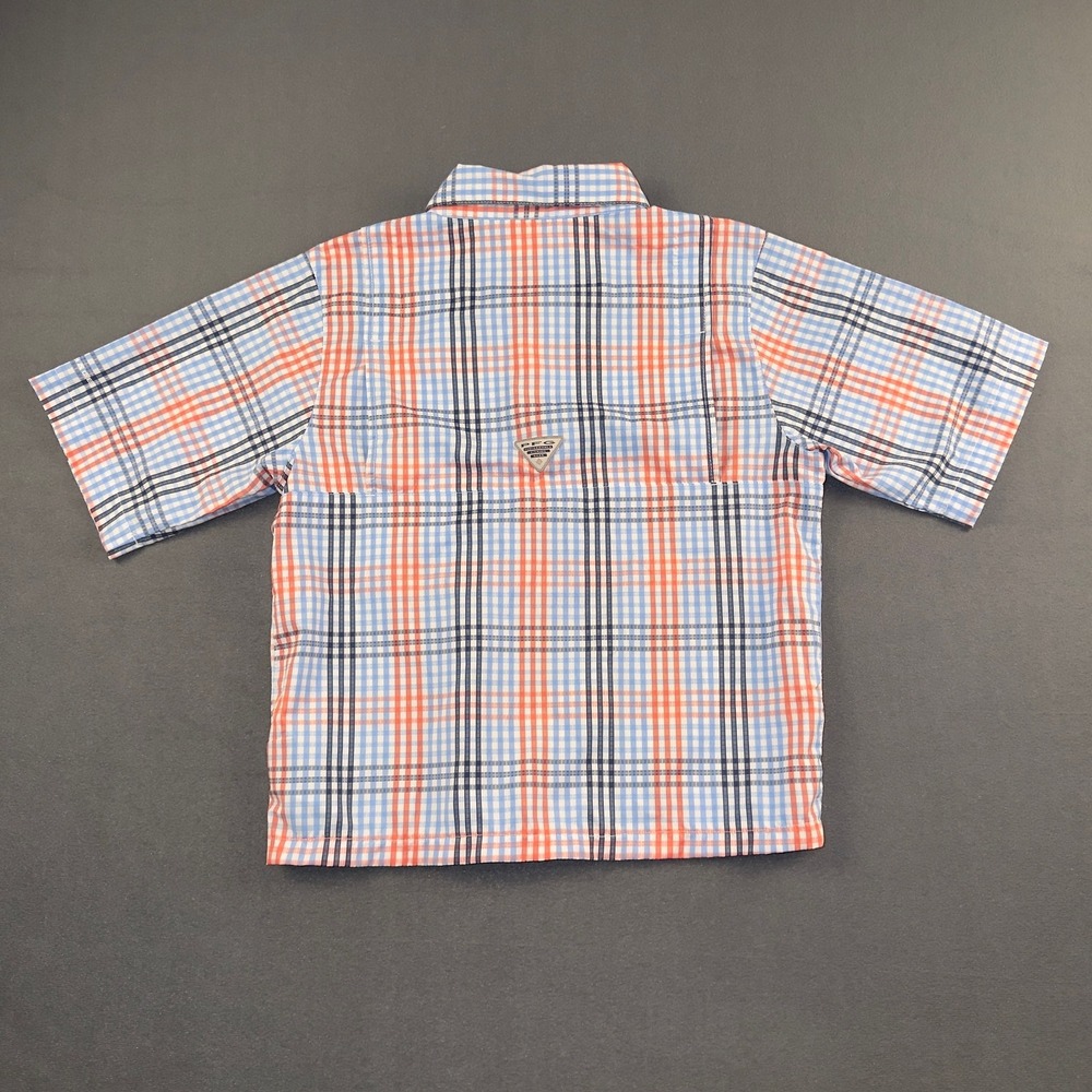 Columbia PFG Boys 14/16 Plaid Short Sleeve Fishing Shirt Orange Blue Omni-Shade‎ - Picture 7 of 10